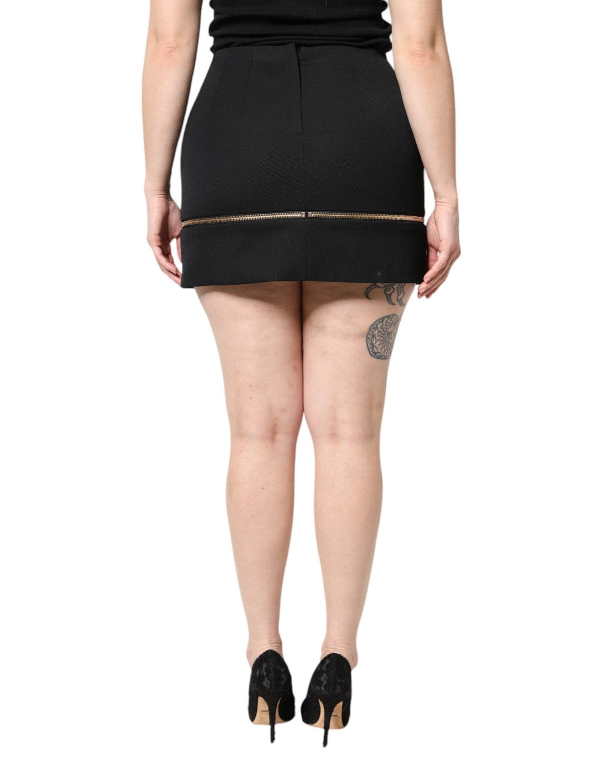 Dolce & Gabbana Black Virgin Wool High Waisted Mini Skirt
