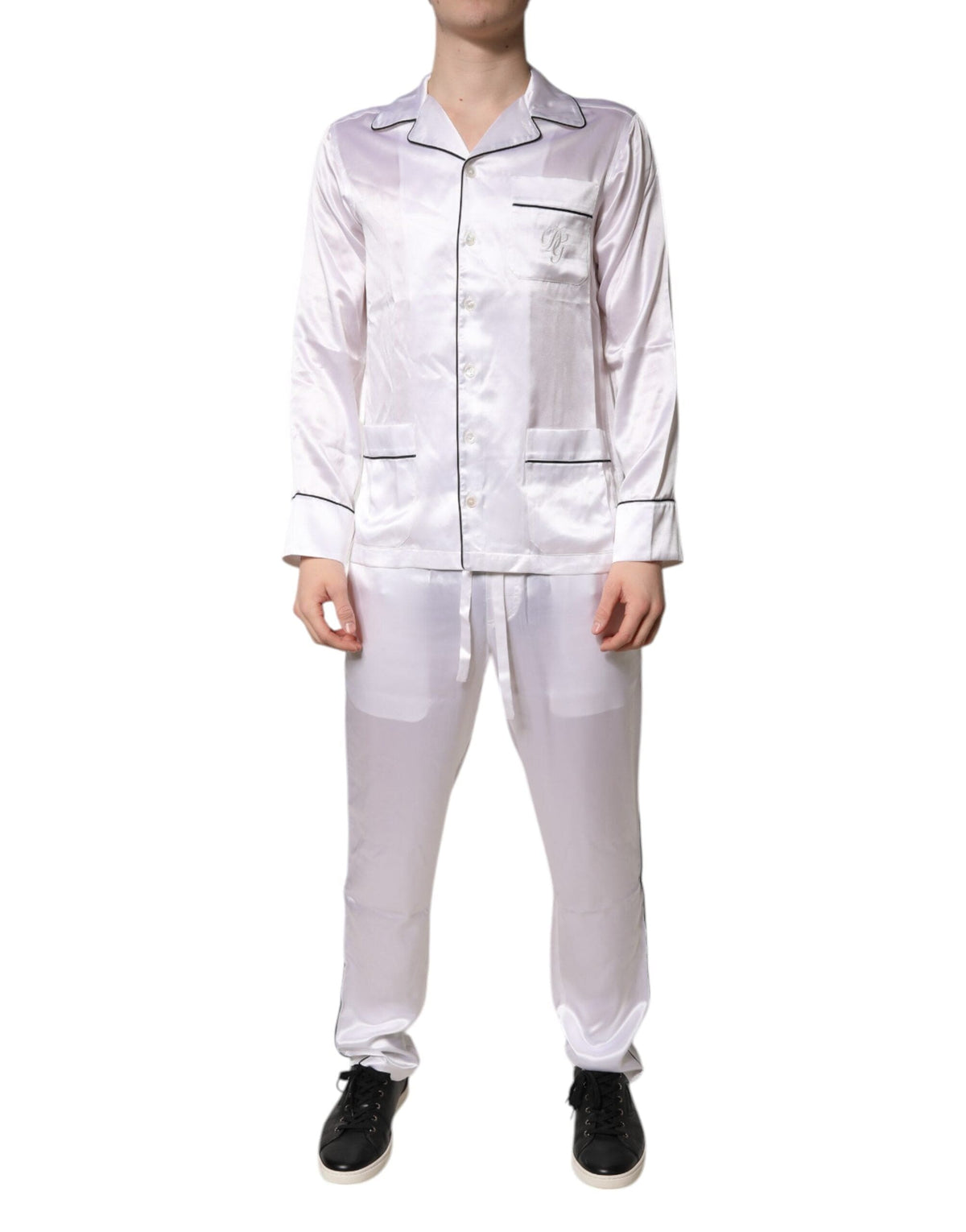 Dolce & Gabbana White Satin Silk Men Pajama Set Sleepwear
