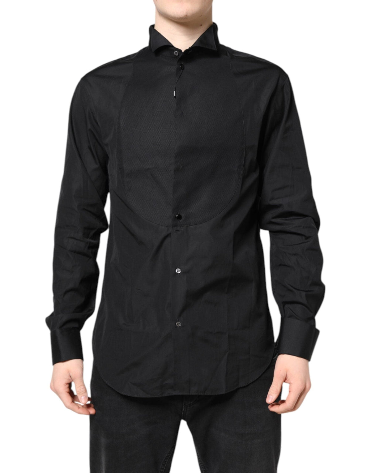 Emporio Armani Black Cotton Long Sleeves Formal Dress Shirt