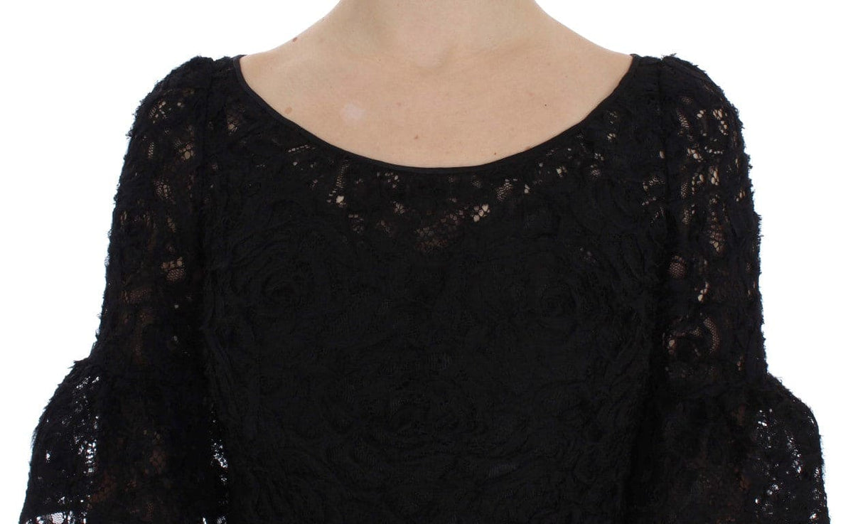 Robe longue élégante en dentelle florale noire Dolce &amp; Gabbana