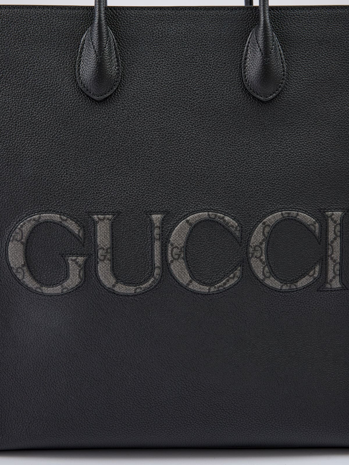 Gucci Black Leather Logo Medium Tote Bag