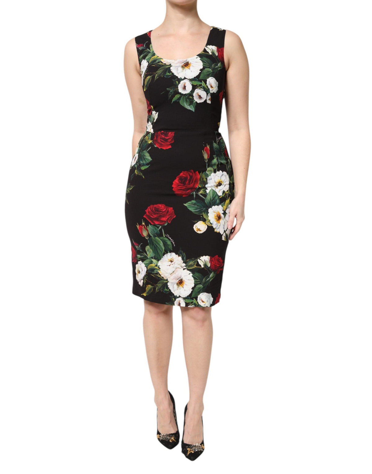 Robe fourreau sans manches à imprimé floral noir Dolce &amp; Gabbana