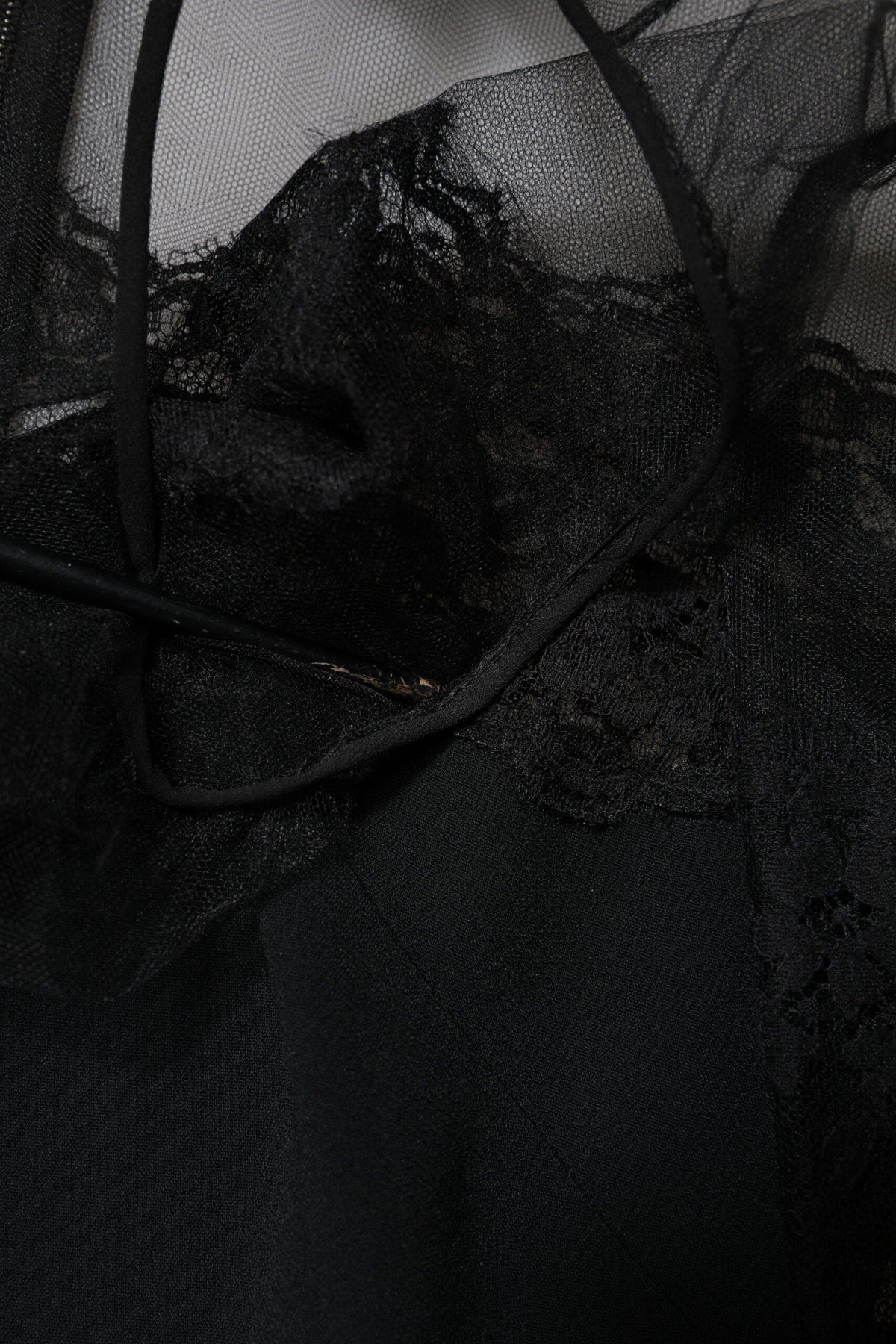 Dolce & Gabbana Black Lace Trim Nylon Tulle Sheath Midi Dress