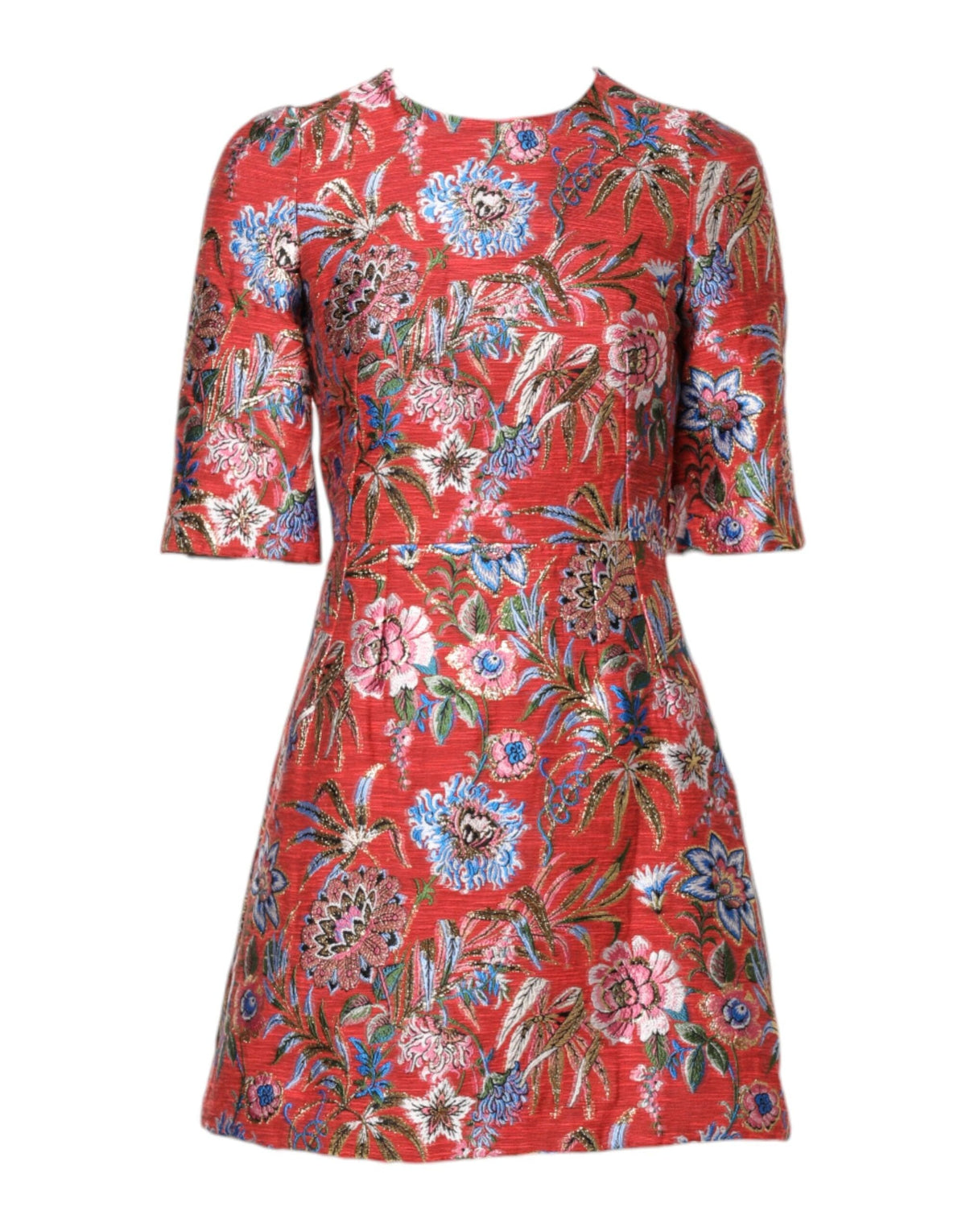 Robe courte trapèze en jacquard fleuri rouge Dolce &amp; Gabbana
