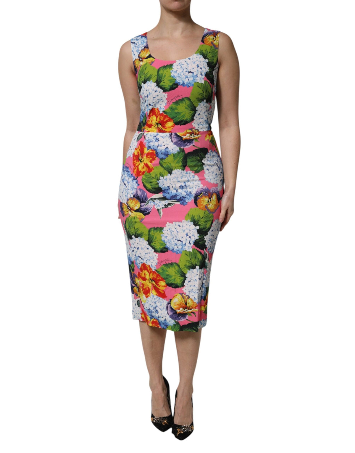 Robe fourreau sans manches à fleurs multicolores Dolce &amp; Gabbana