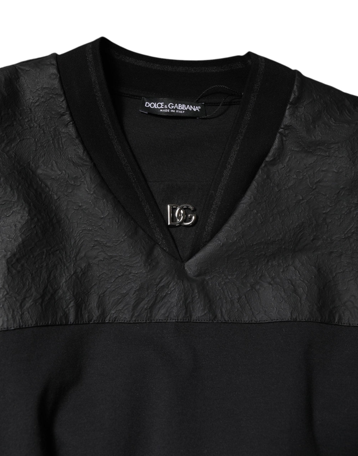 T-shirt col V à manches courtes en coton noir Dolce &amp; Gabbana