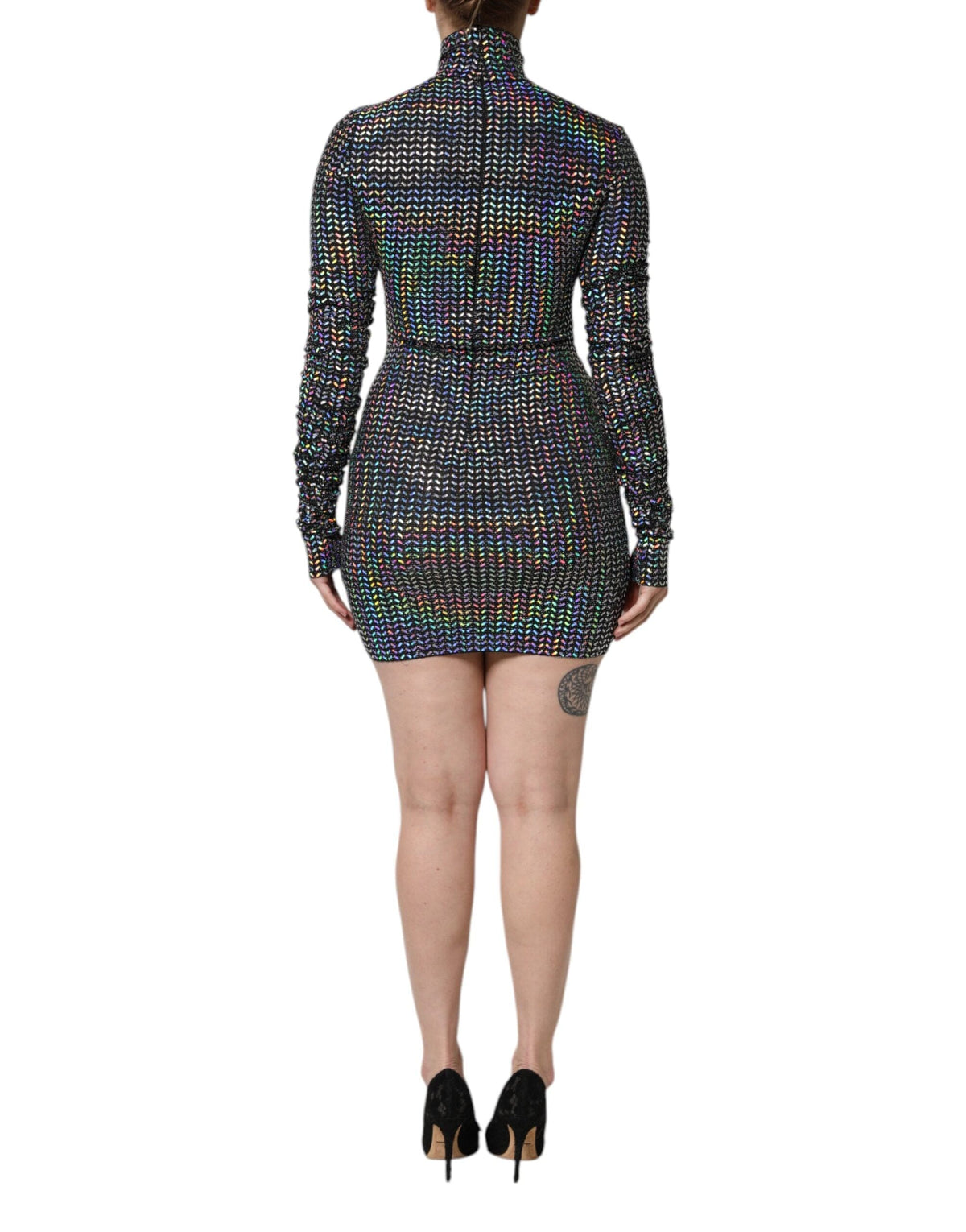 Mini-robe moulante en nylon noir à ornements Dolce &amp; Gabbana