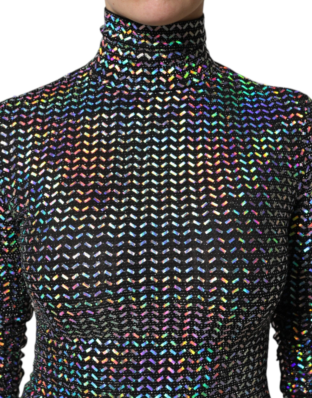 Mini-robe moulante en nylon noir à ornements Dolce &amp; Gabbana