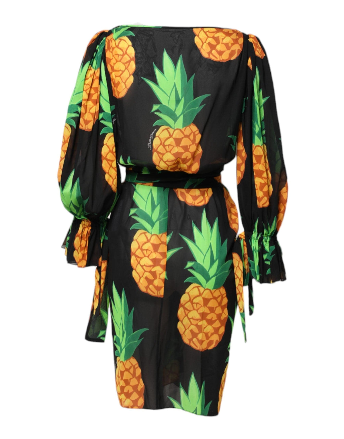 Mini-robe portefeuille en soie noire à imprimé ananas Dolce &amp; Gabbana