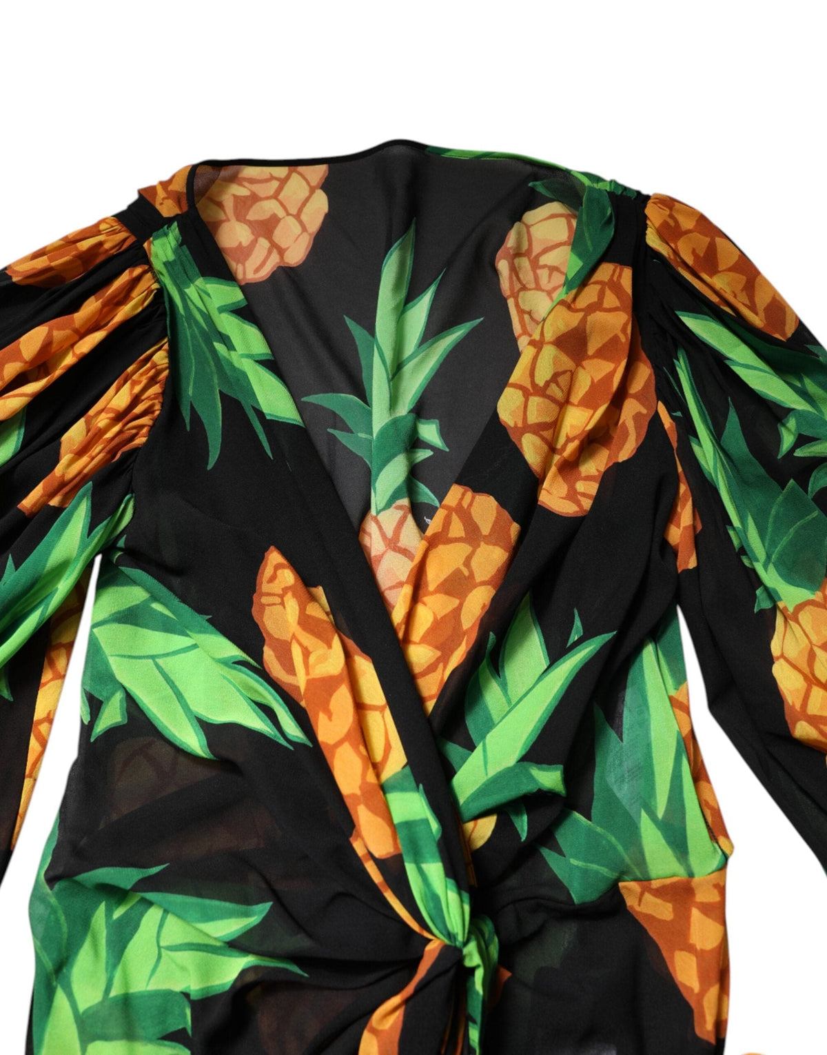 Mini-robe portefeuille en soie noire à imprimé ananas Dolce &amp; Gabbana