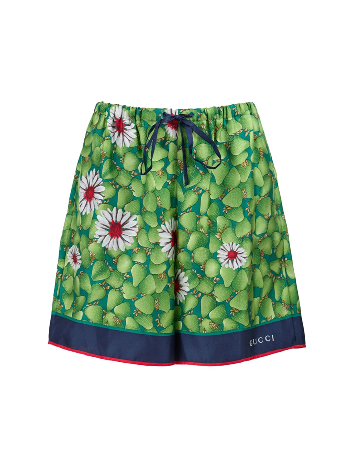 Short en soie imprimé fleurs vertes Gucci