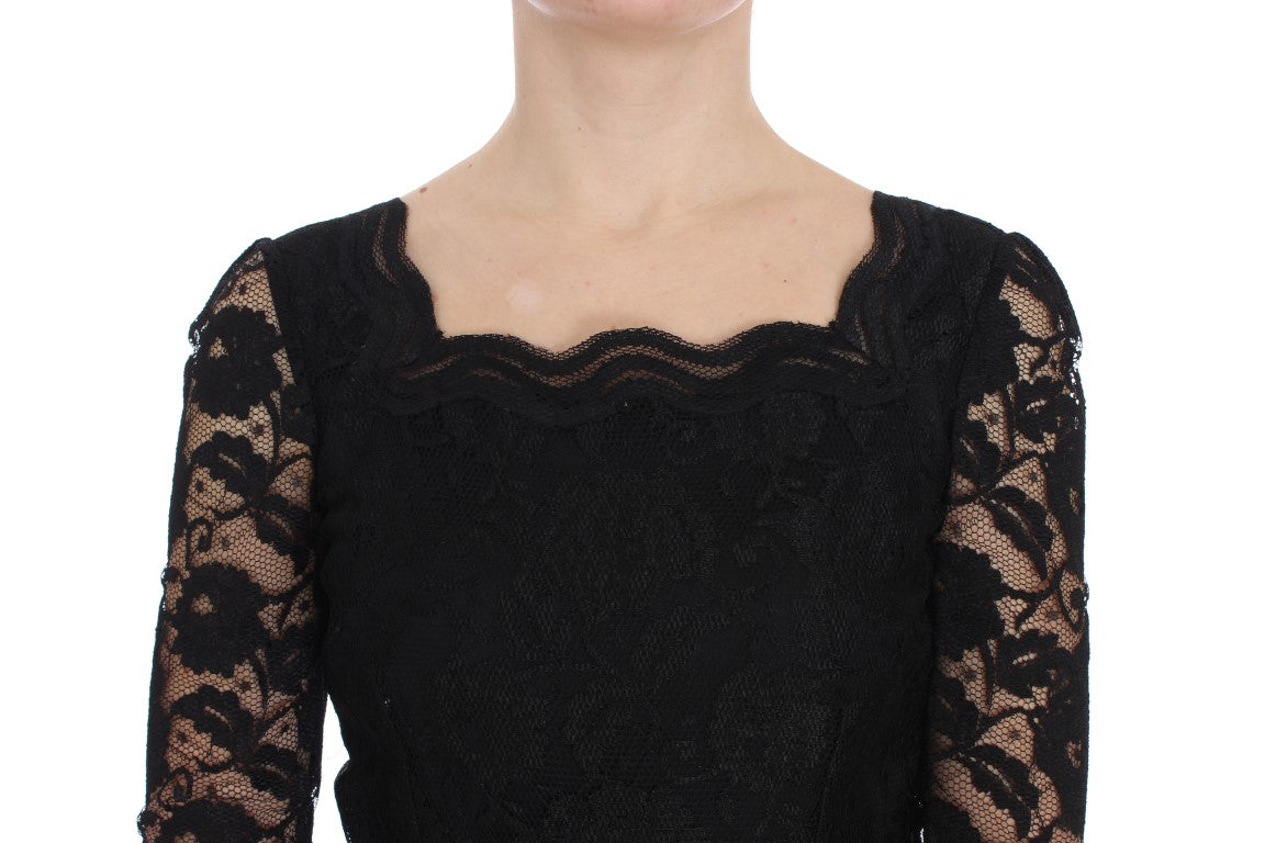 Robe longue élégante en dentelle florale noire Dolce &amp; Gabbana