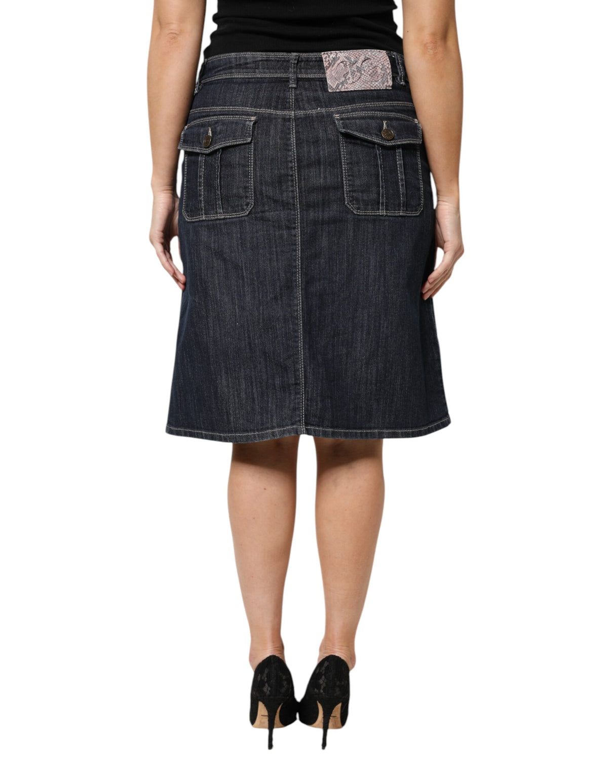 Escada Black Cotton Blend Denim Top Skirt Casual Set