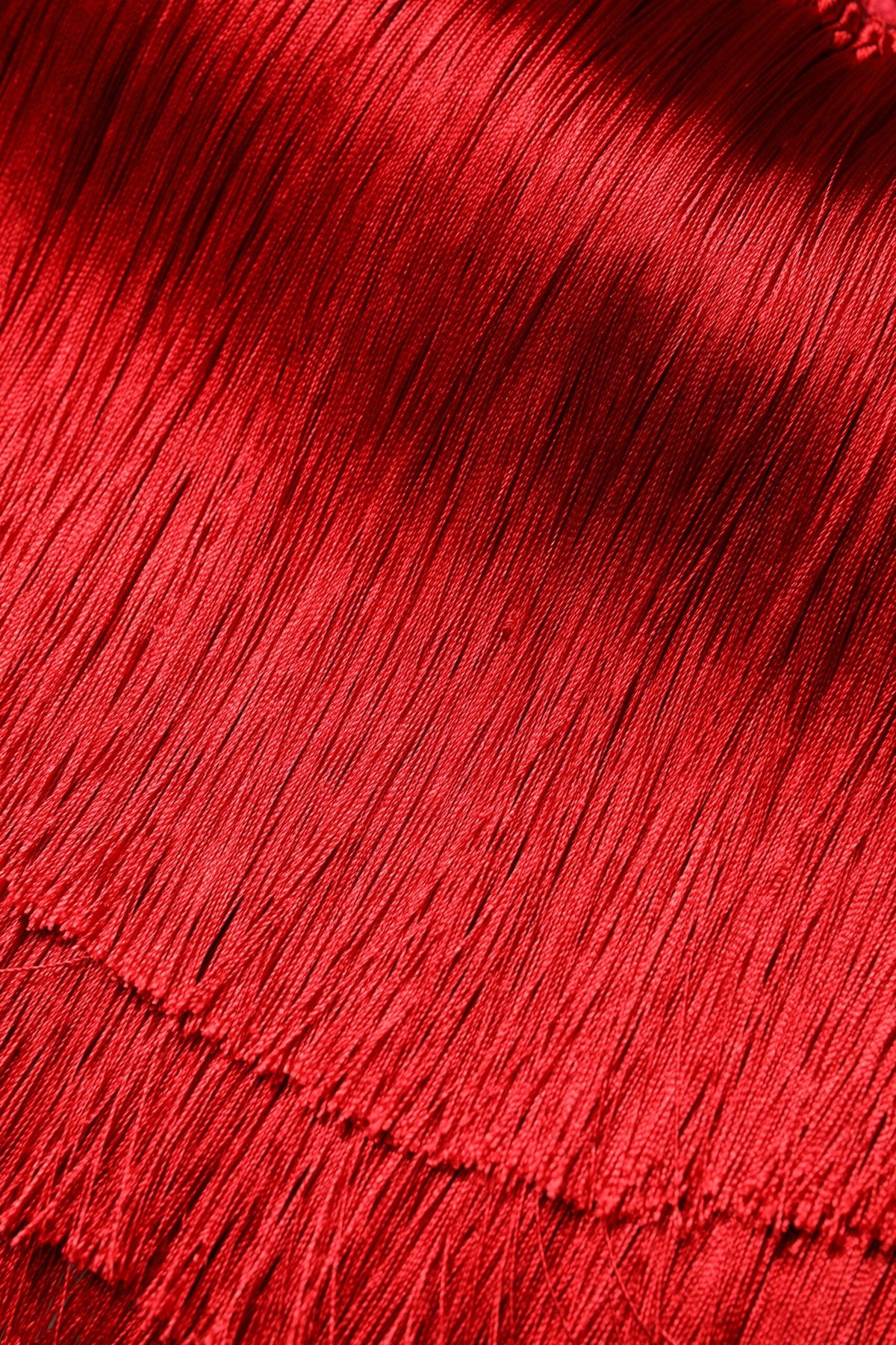 Dolce & Gabbana Red Silk Strapless Fringe Crop Tube Top