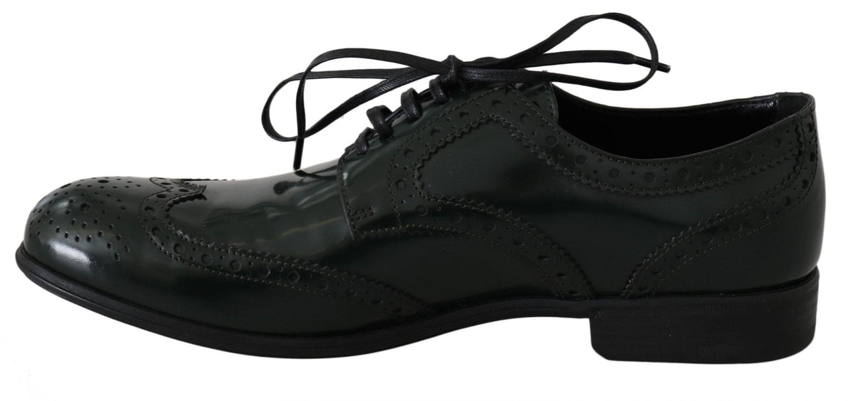 Elegantes zapatos brogue verdes de Dolce &amp; Gabbana, zapatos planos con punta de ala Oxford