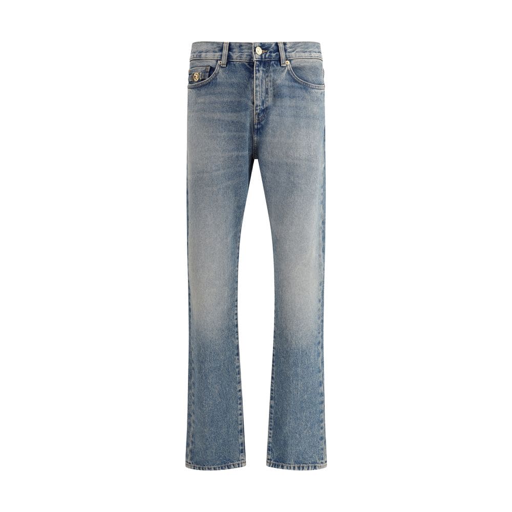 Versace Blue Cotton Straight-Leg Jeans