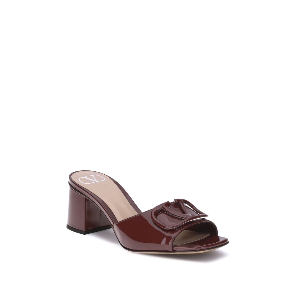 Valentino Garavani Bordeaux Calf Leather Bos Taurus Flat Sandals