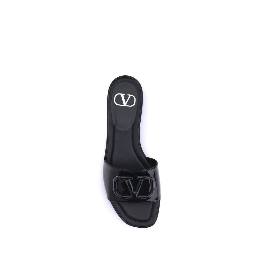 Valentino Garavani Black Calf Leather Bos Taurus Flat Sandals