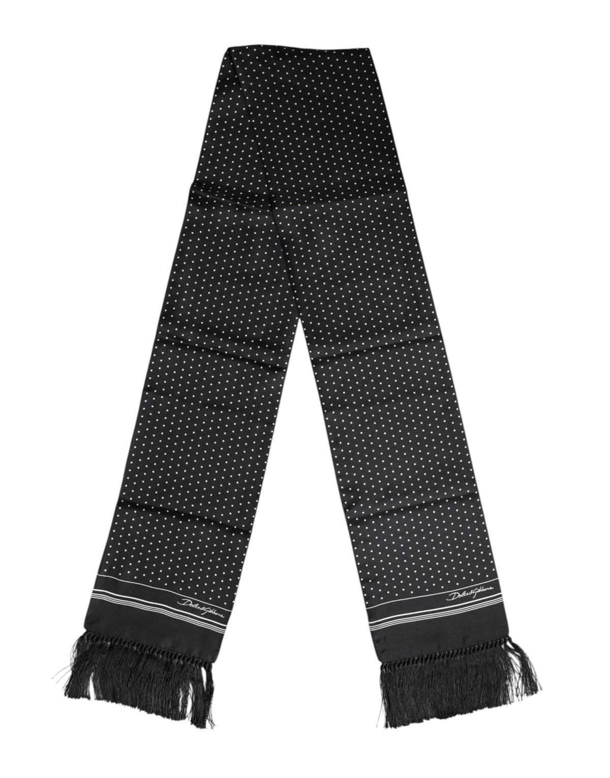 Dolce & Gabbana Black White Polka Dot Fringes Foulard Scarf