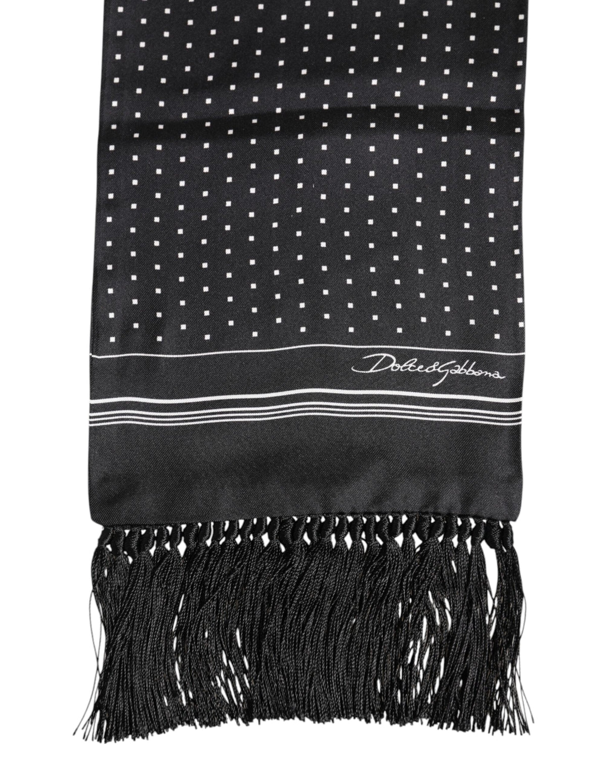 Dolce & Gabbana Black White Polka Dot Fringes Foulard Scarf