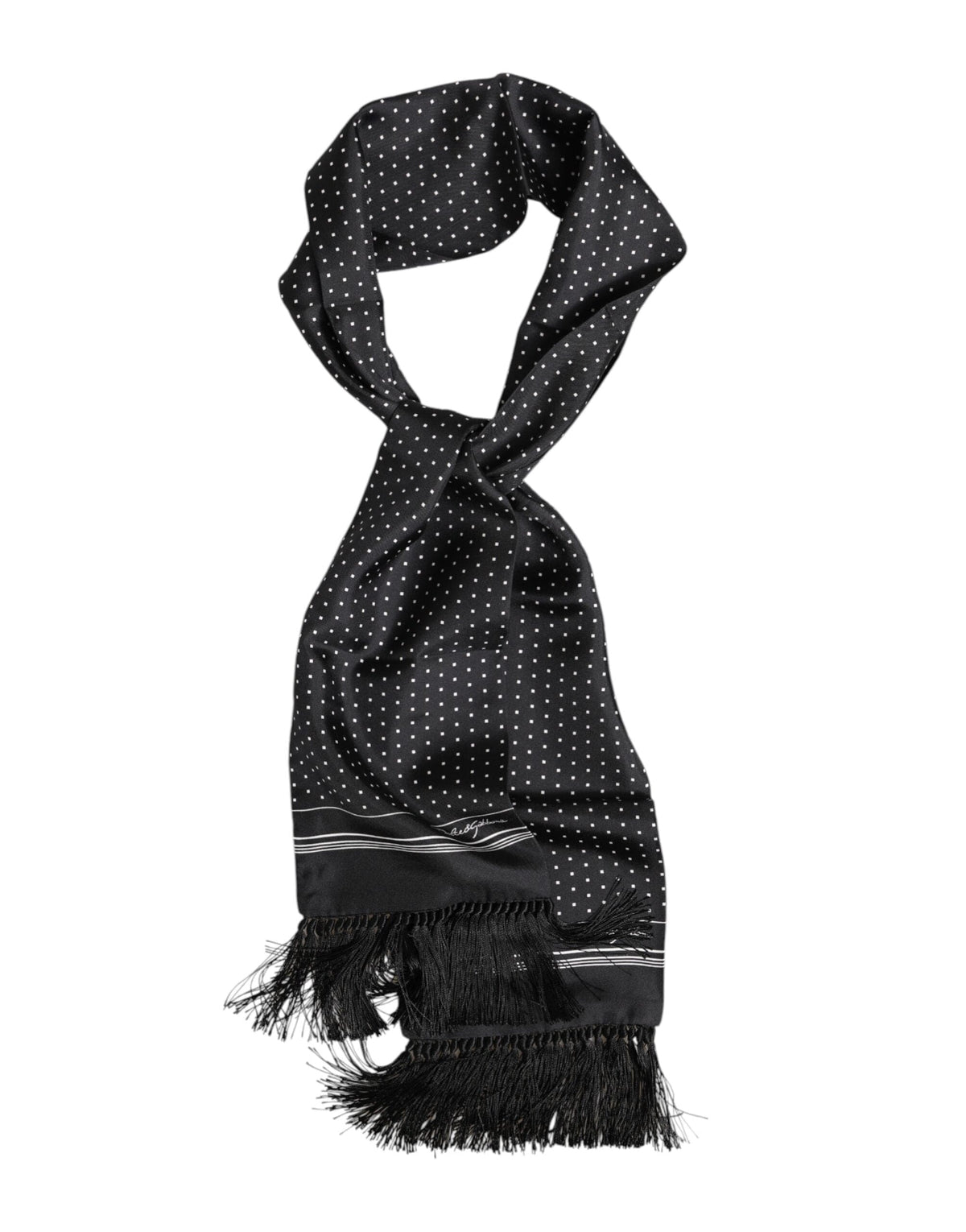 Dolce & Gabbana Black White Polka Dot Fringes Foulard Scarf
