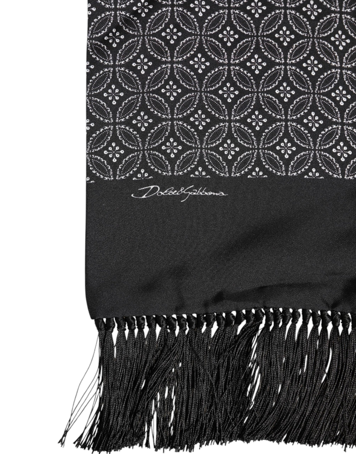 Dolce & Gabbana Black Patterned Fringes Men Foulard Scarf