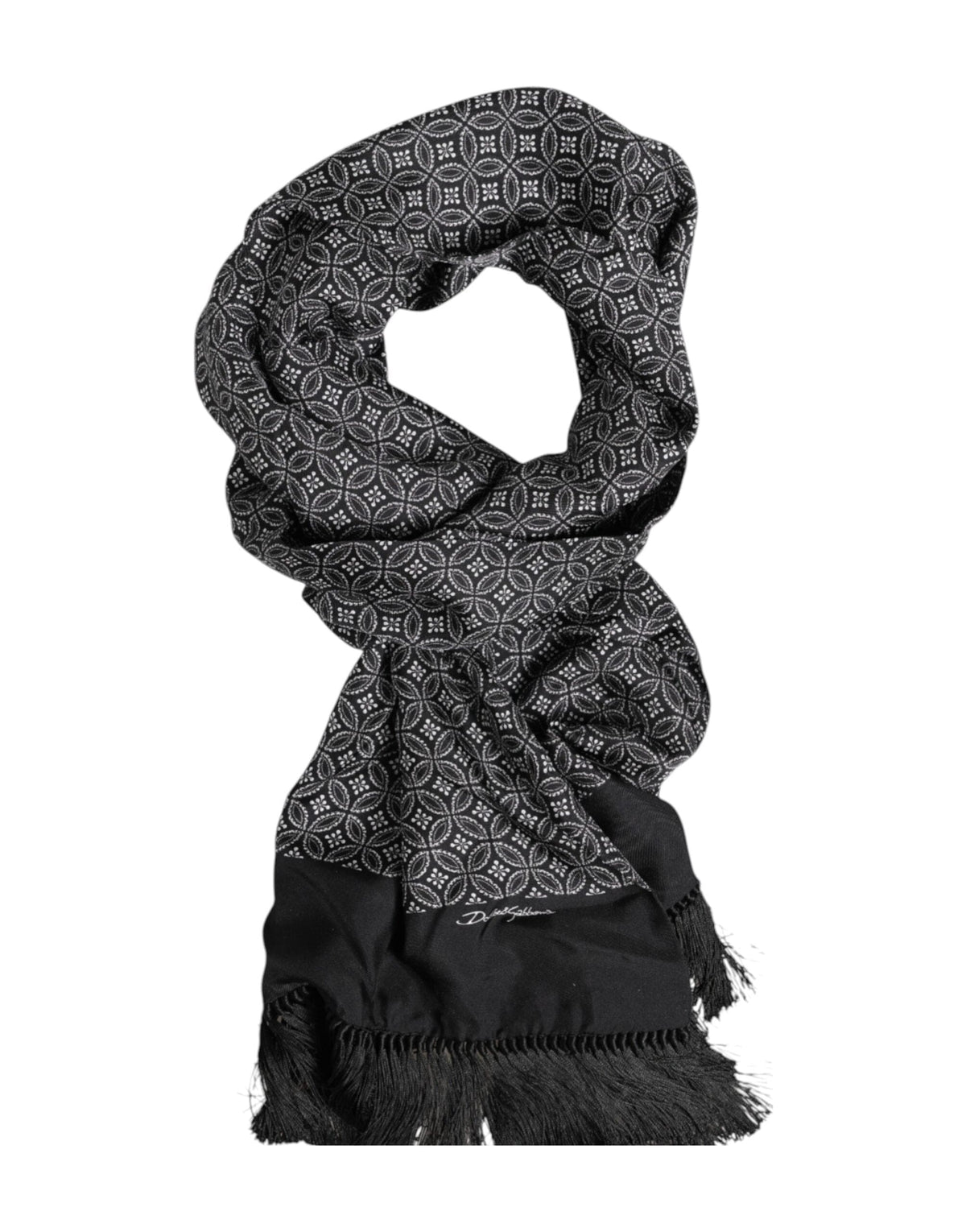 Dolce & Gabbana Black Patterned Fringes Men Foulard Scarf