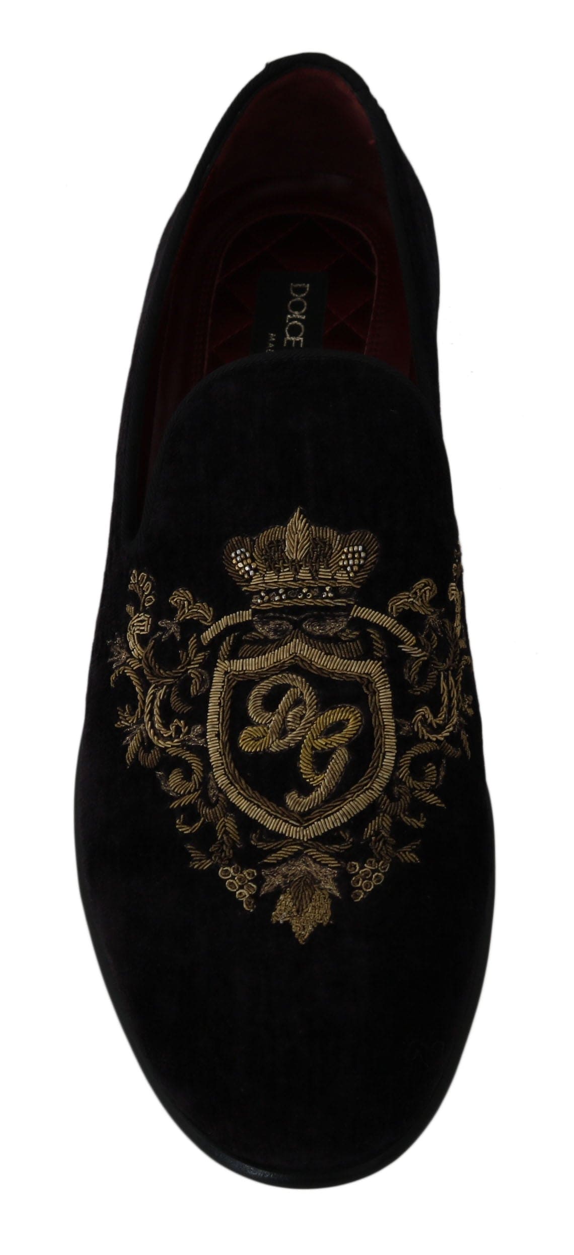 Mocasines elegantes negros con bordado de corona dorada de Dolce &amp; Gabbana