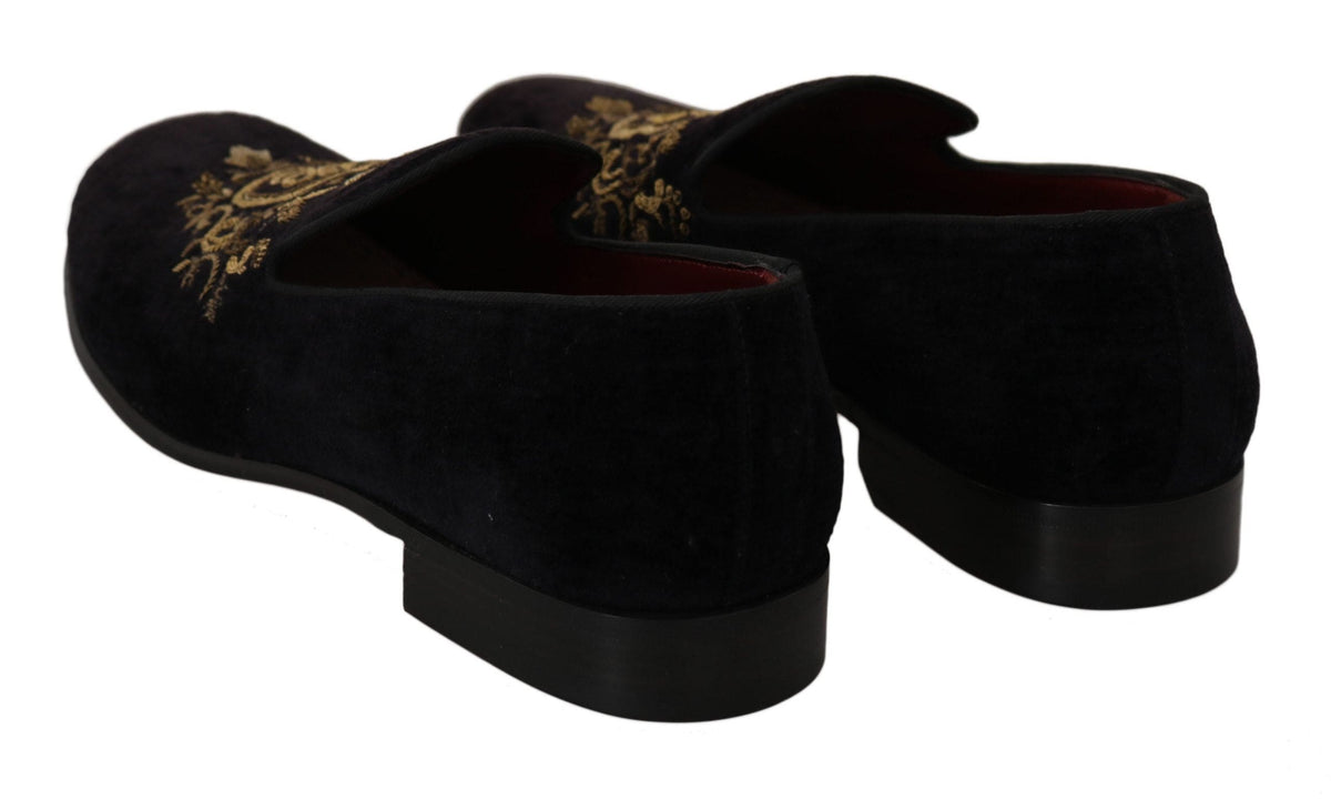 Mocassins noirs élégants Dolce &amp; Gabbana avec broderie couronne dorée