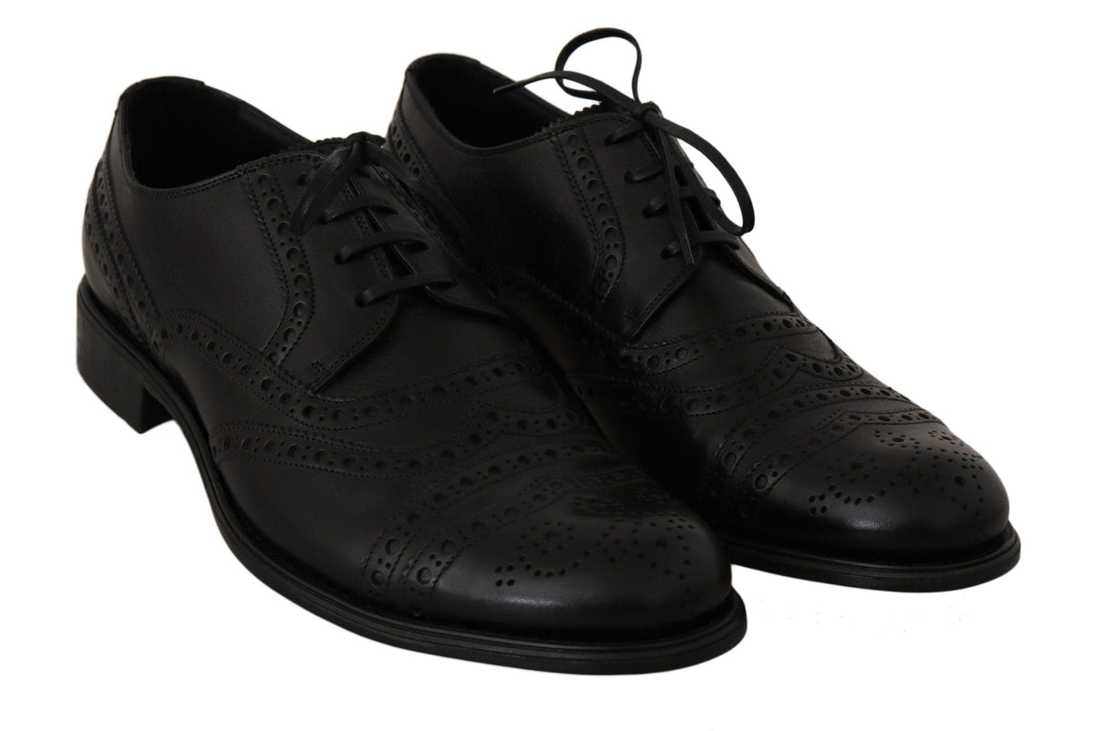 Chaussures Derby élégantes à bout golf en cuir noir Dolce &amp; Gabbana