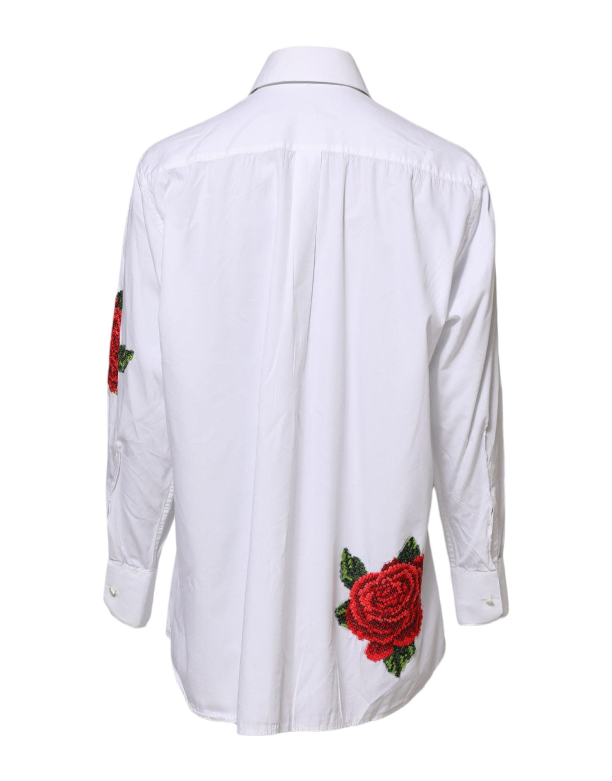 Dolce & Gabbana White Rose Embroidery Collared Shirt Top