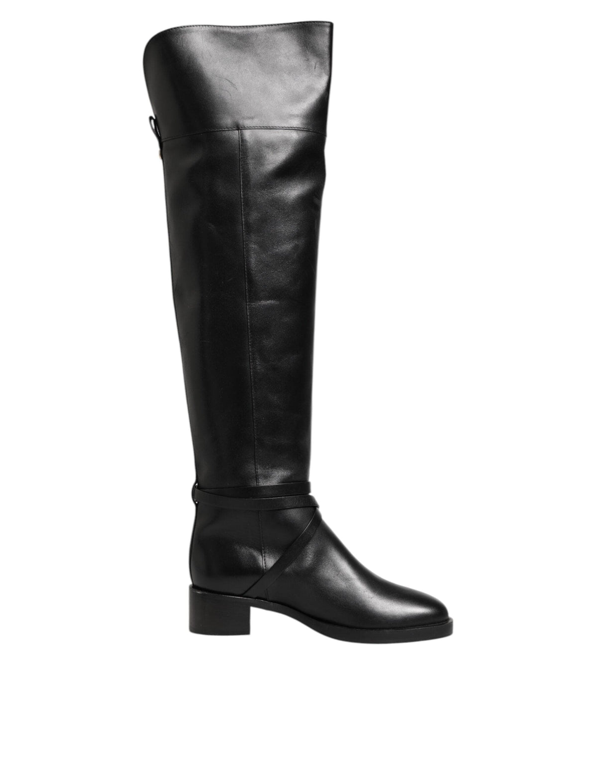 Elisabetta Franchi Black Leather Buckled High Boots Shoes