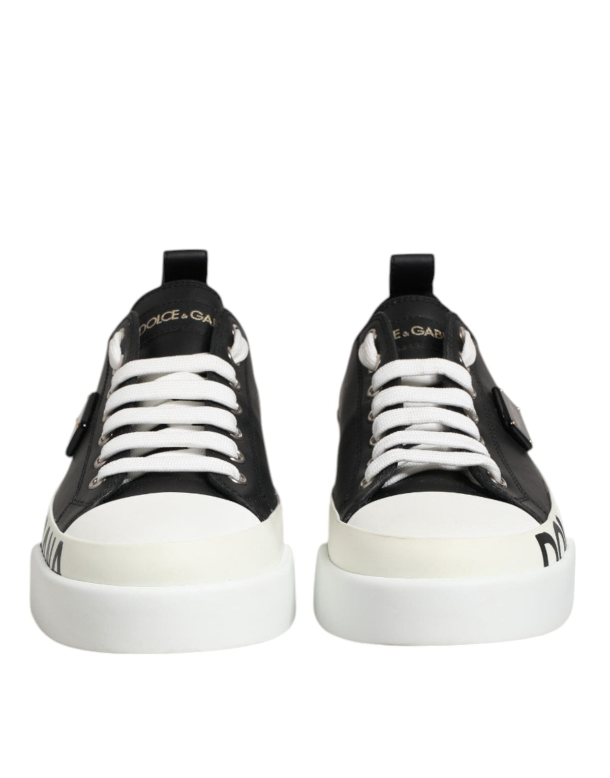 Dolce & Gabbana Black White Leather Low Top Sneakers Shoes