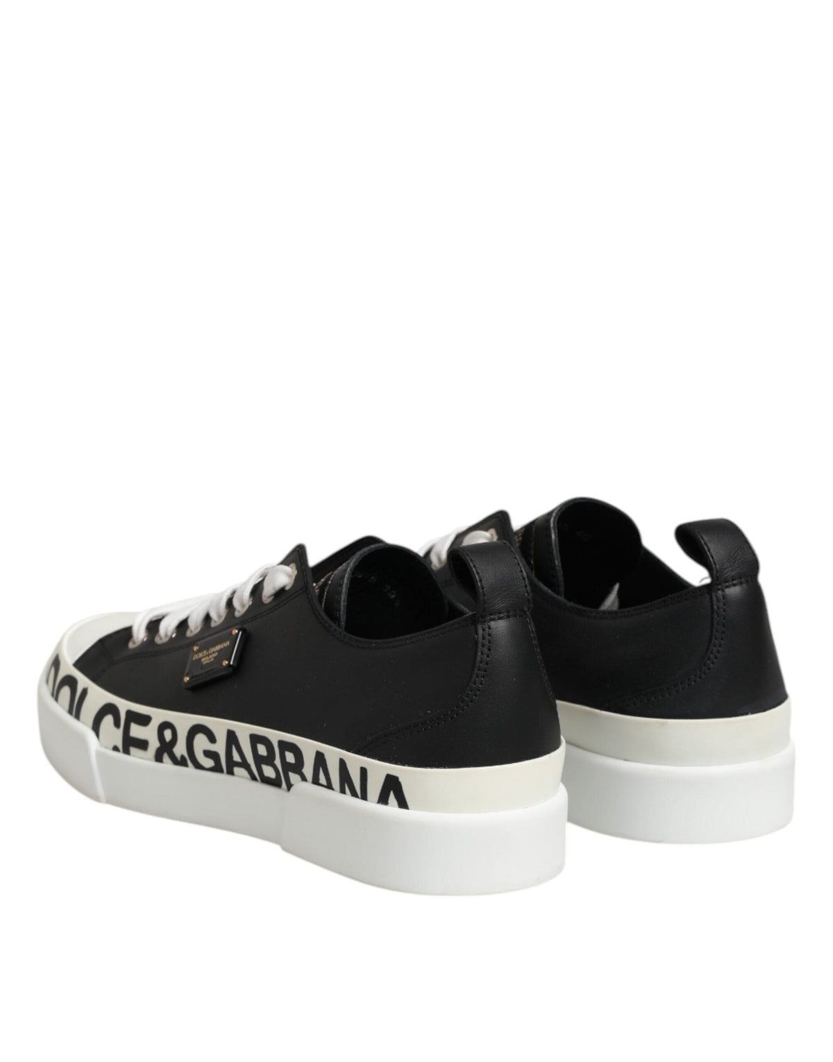 Dolce & Gabbana Black White Leather Low Top Sneakers Shoes