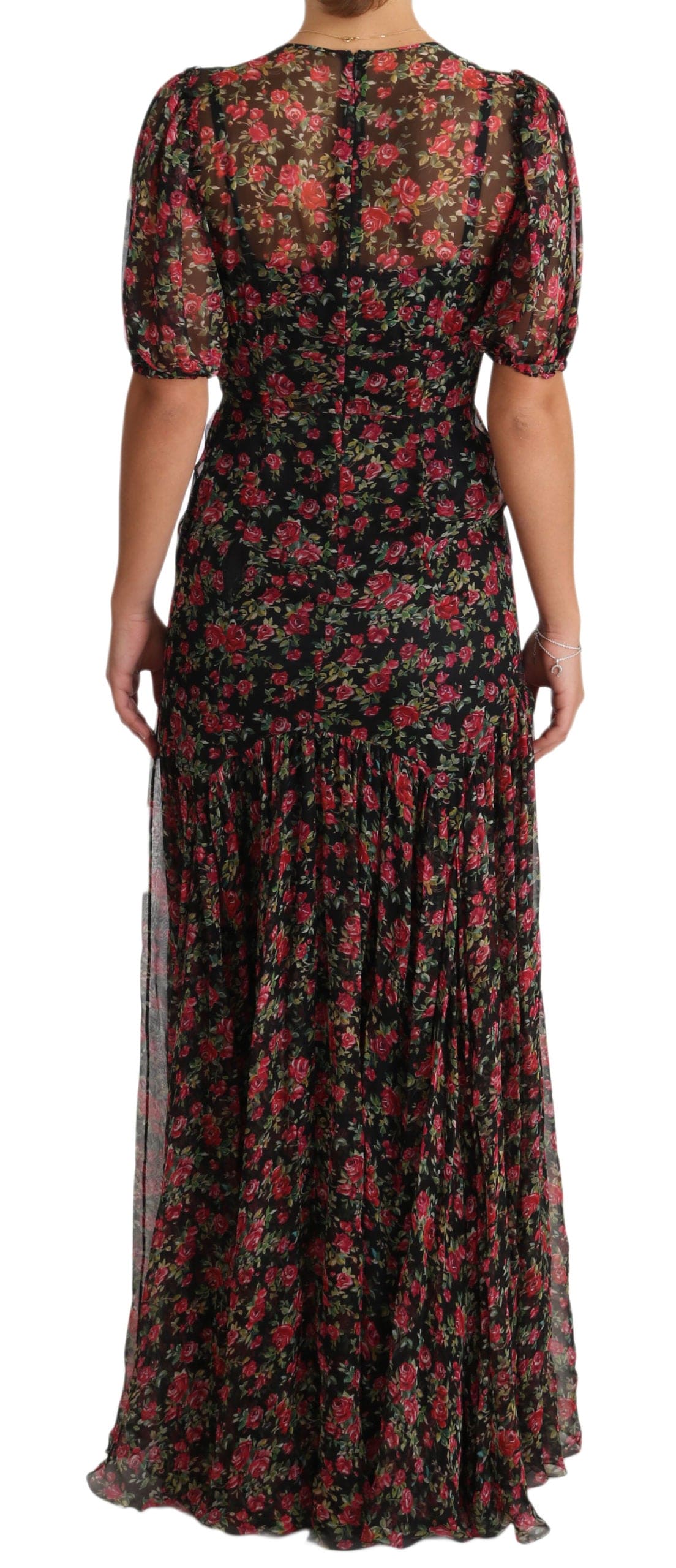 Robe trapèze élégante en soie noire à imprimé floral Dolce &amp; Gabbana