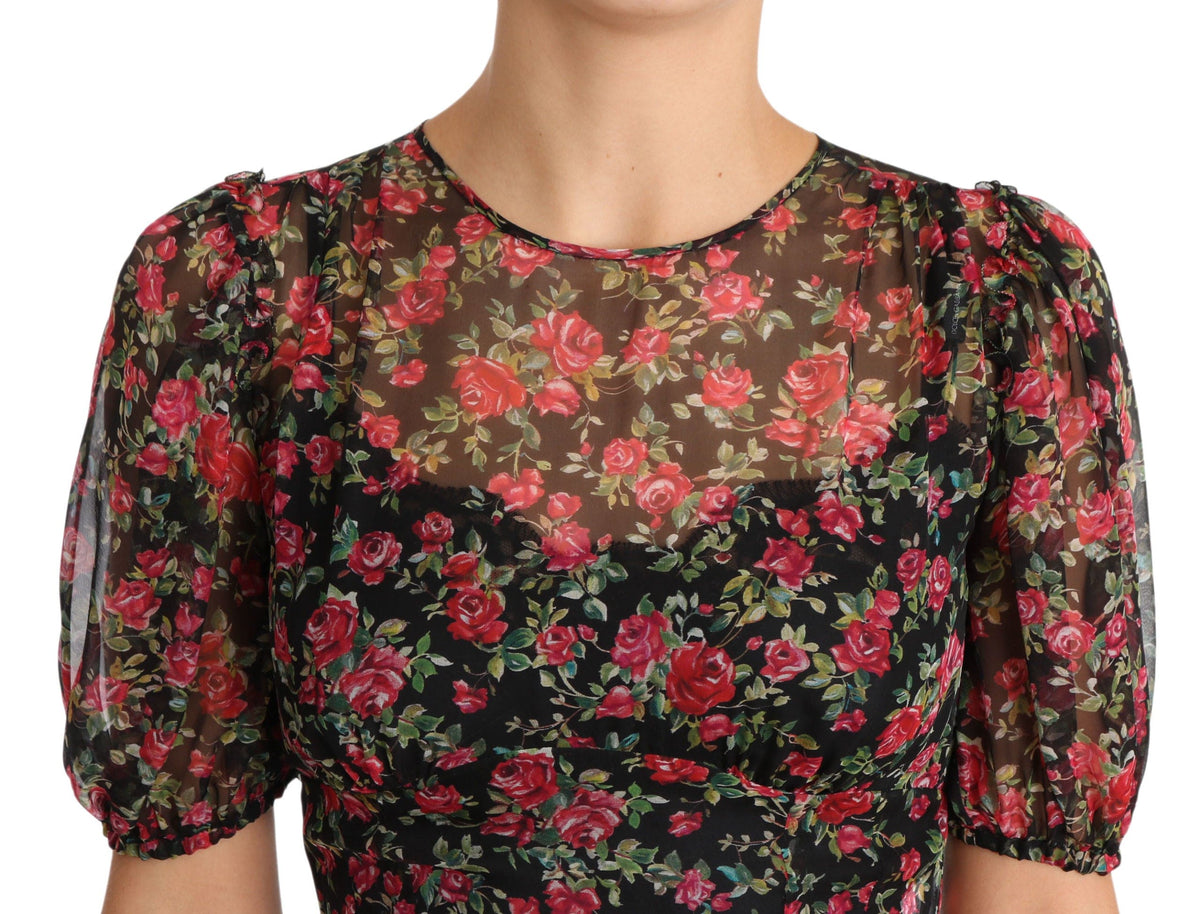 Robe trapèze élégante en soie noire à imprimé floral Dolce &amp; Gabbana