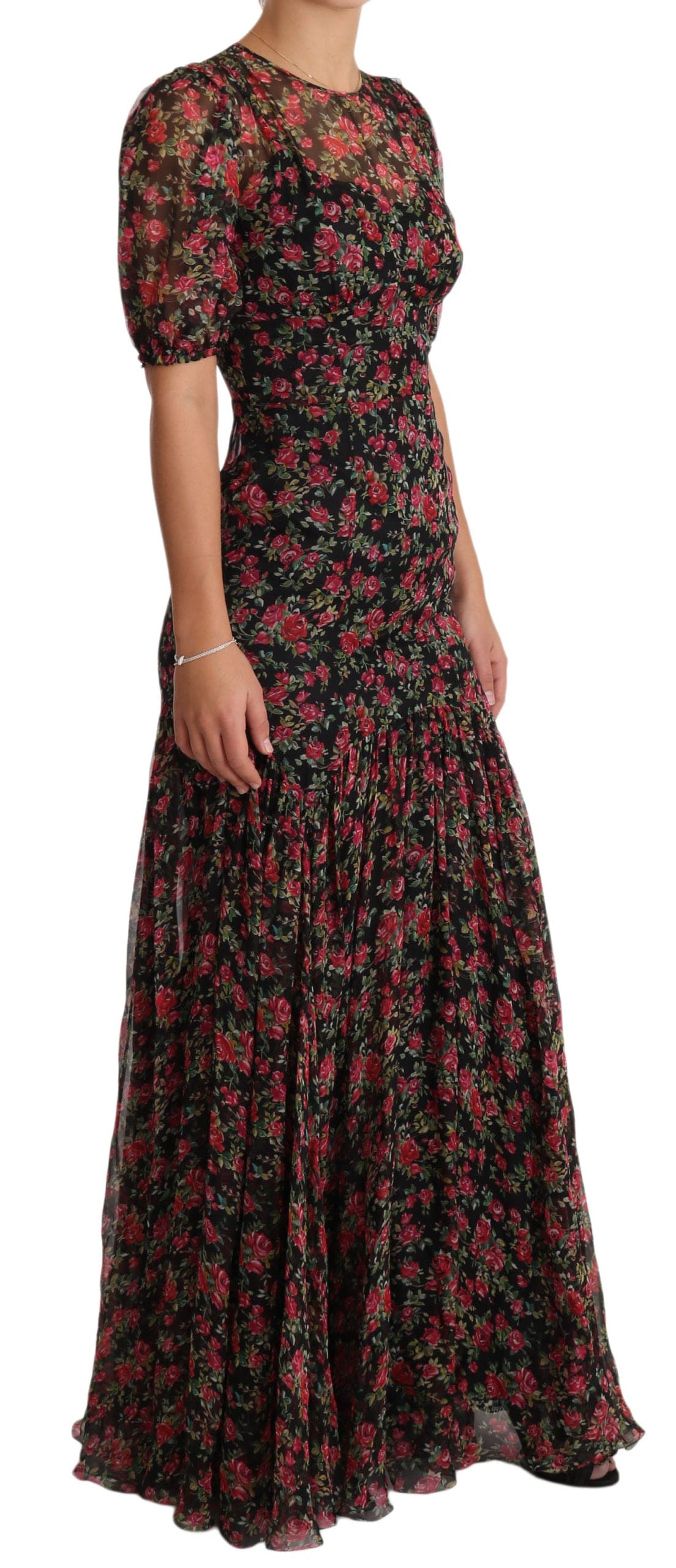 Robe trapèze élégante en soie noire à imprimé floral Dolce &amp; Gabbana