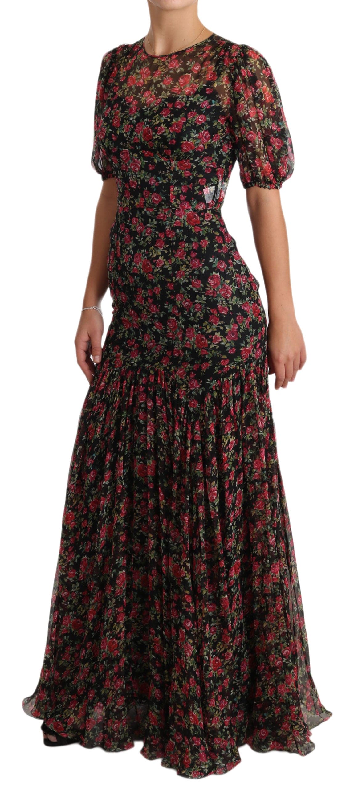 Robe trapèze élégante en soie noire à imprimé floral Dolce &amp; Gabbana