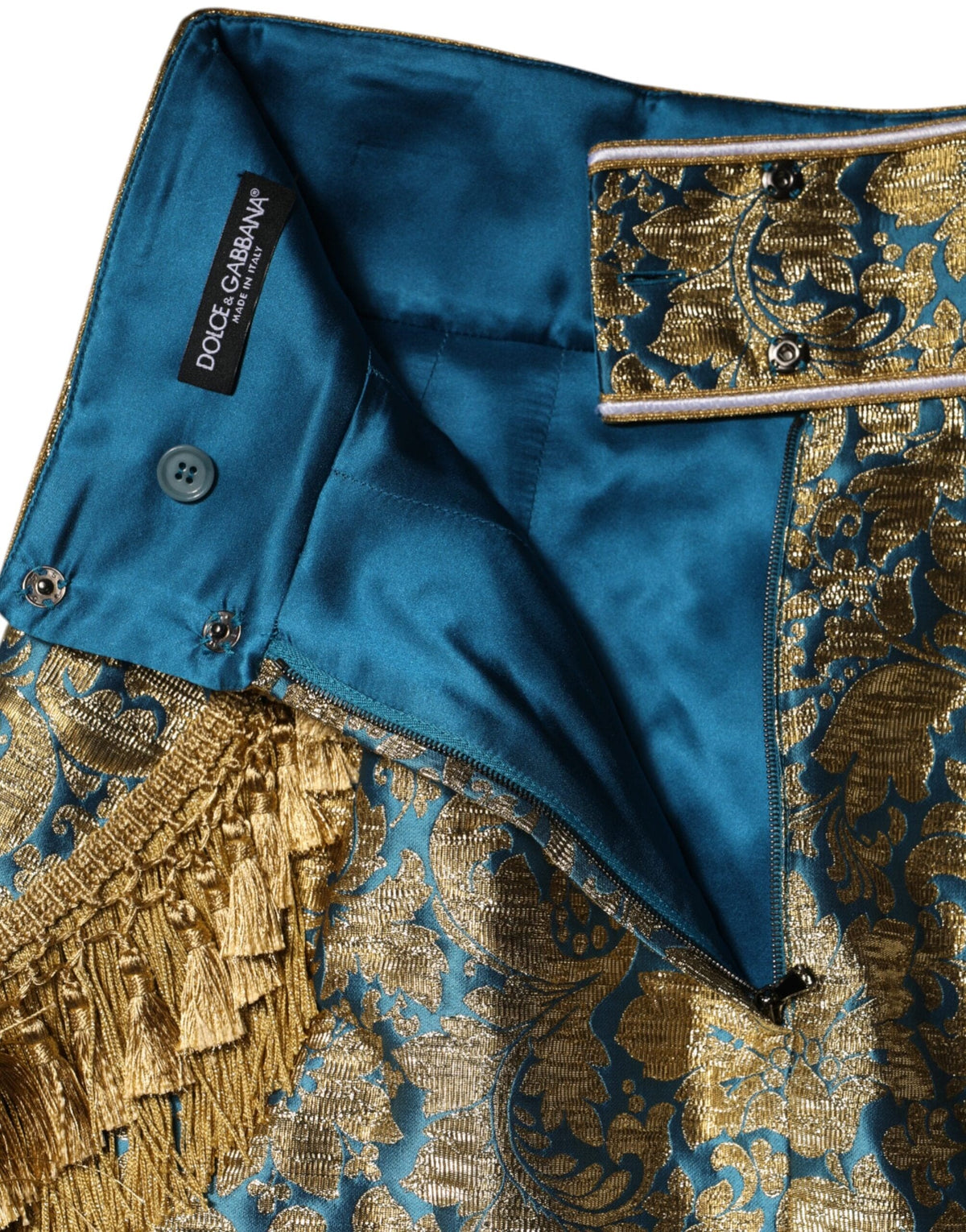 Dolce & Gabbana Blue Floral Jacquard Tasseled Mini Skirt