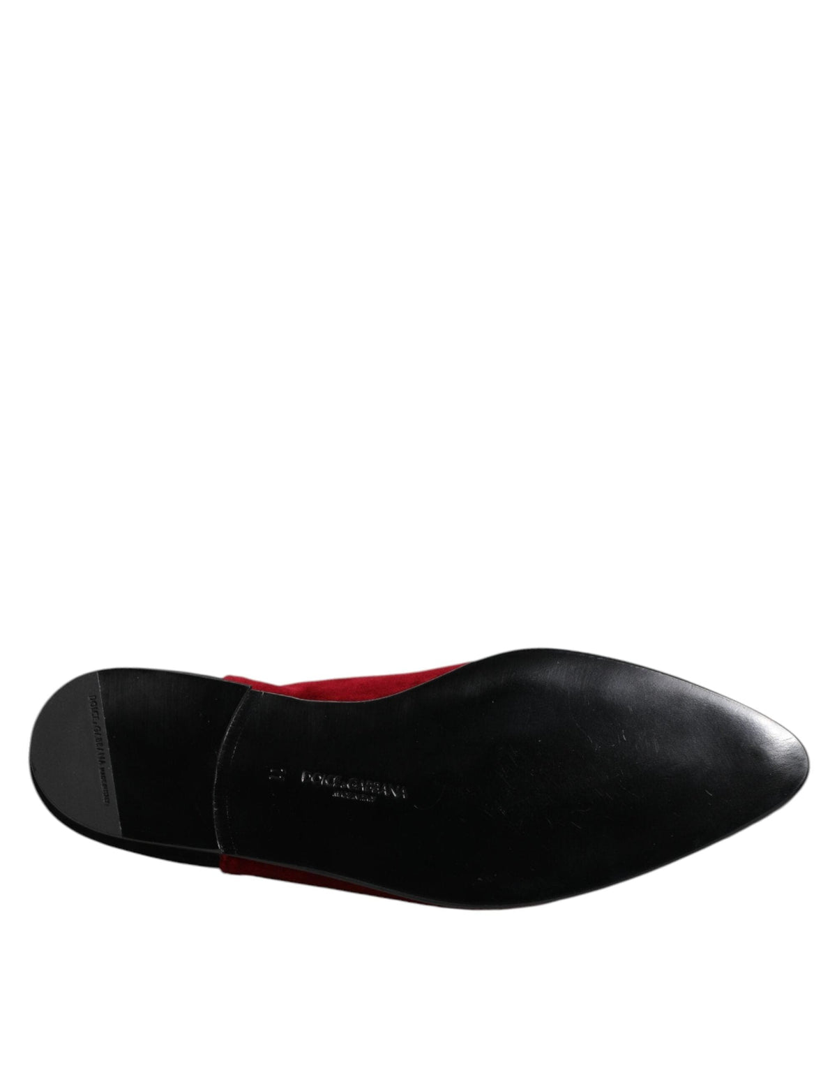 Dolce & Gabbana Black Red Velvet Embellished Slip On Shoes