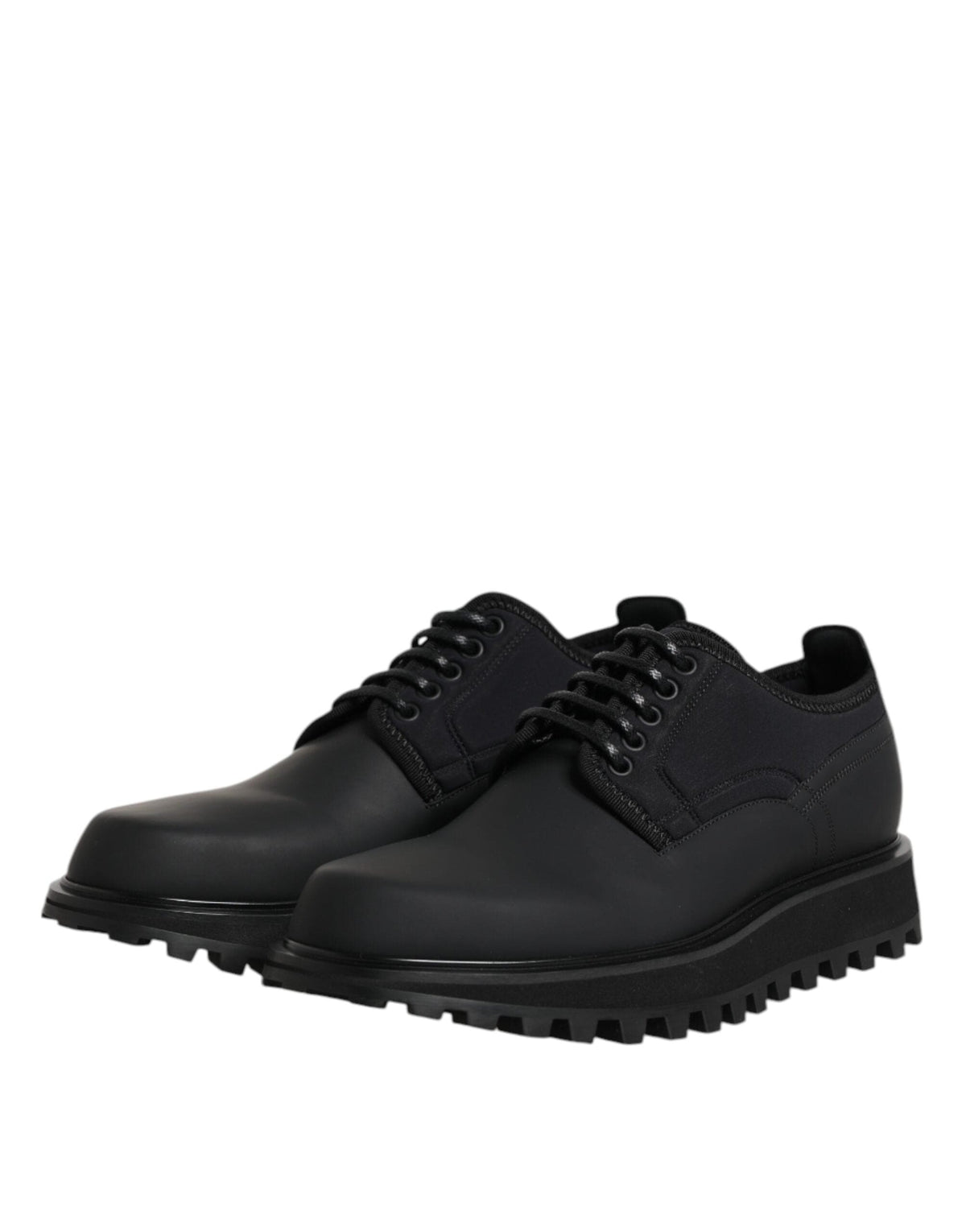 Dolce & Gabbana Black Leather Lace Up Trekking Dress Shoes