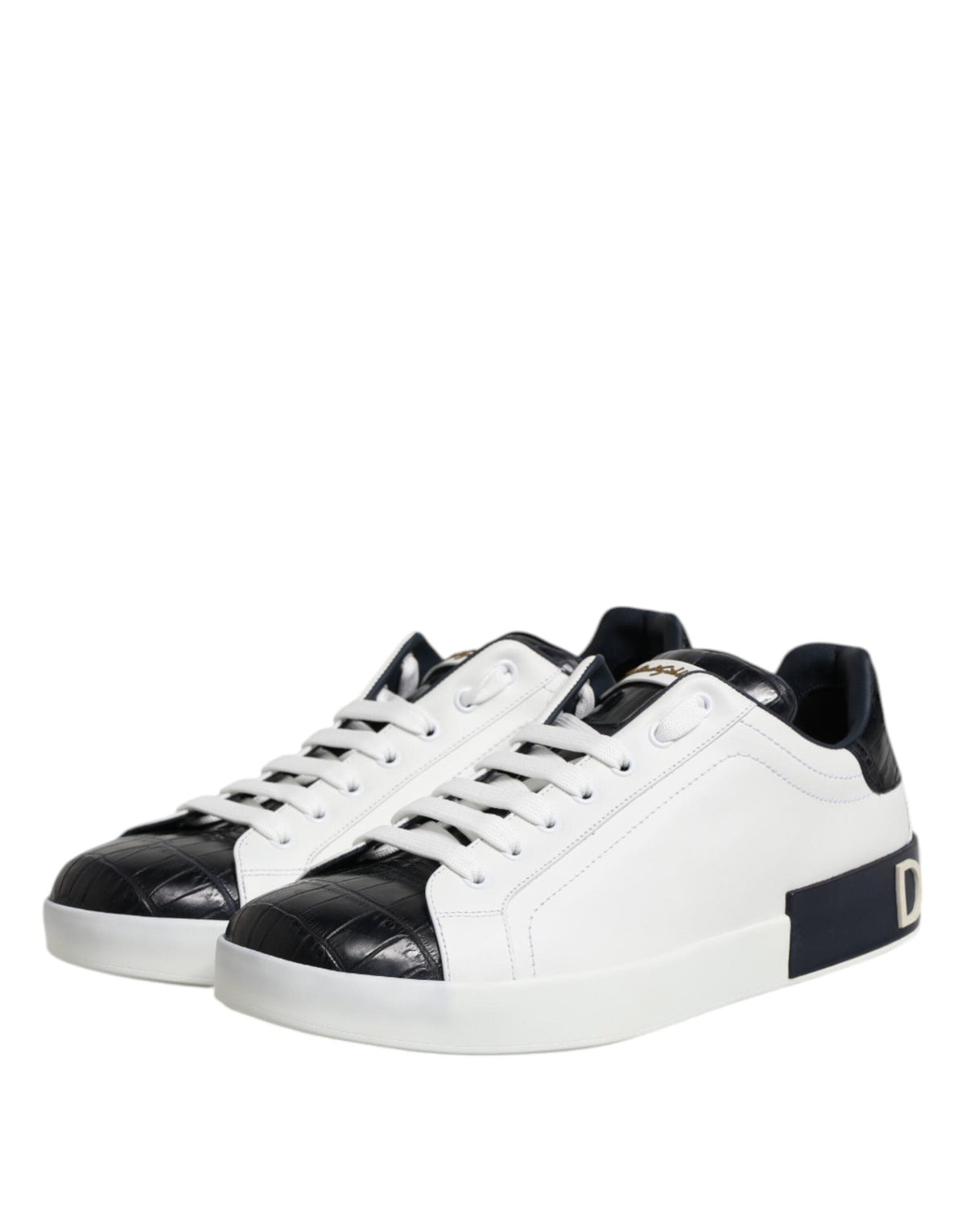 Dolce & Gabbana White Black Leather Portofino Sneaker Shoes