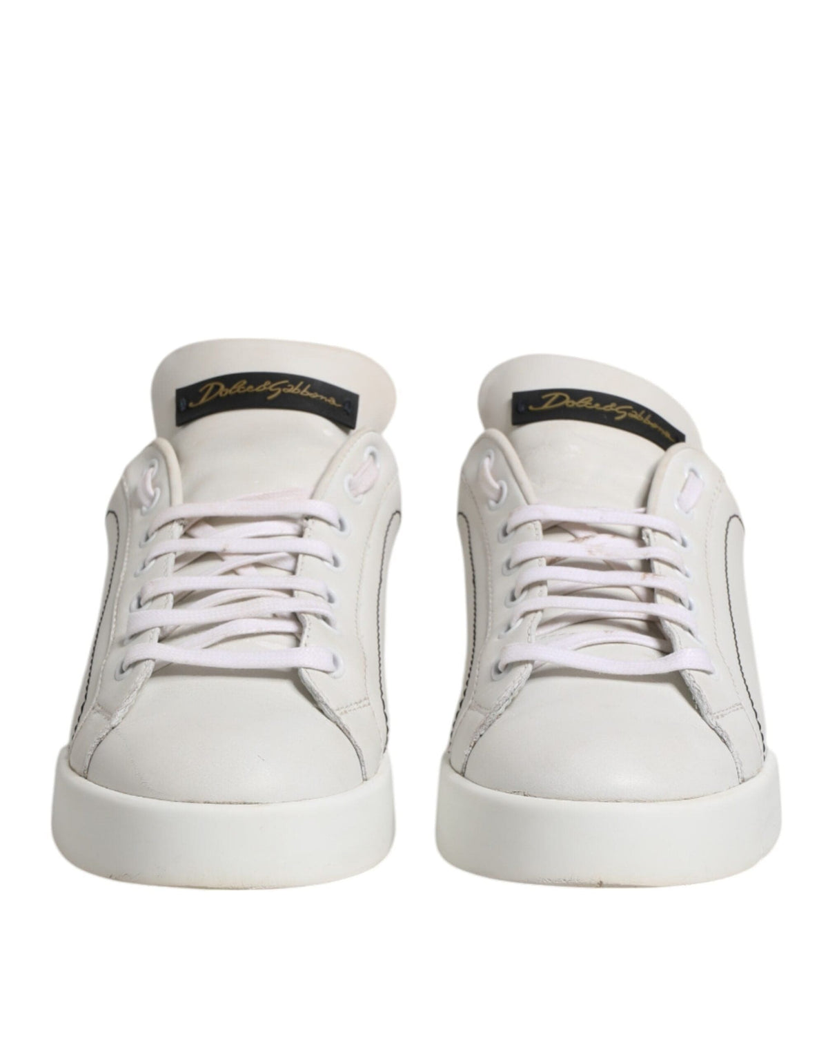 Dolce & Gabbana White Gold Leather Low Top Sneakers Shoes