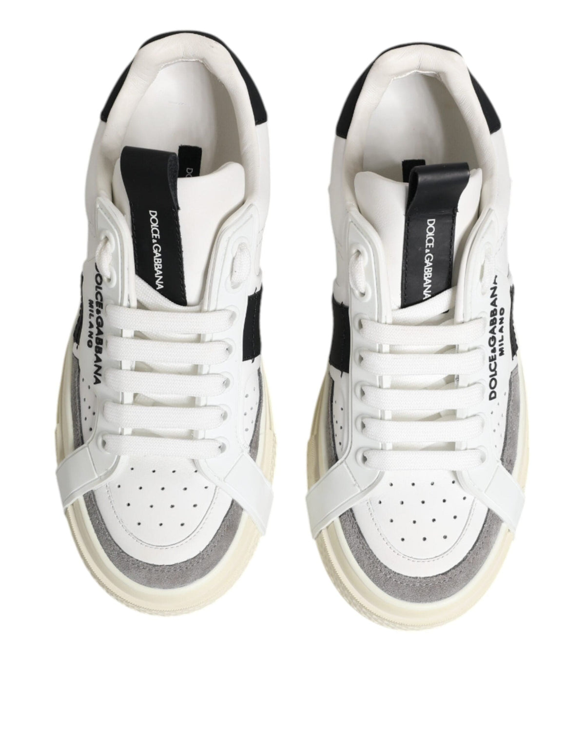 Dolce & Gabbana White Black Leather Low Top Sneakers Shoes
