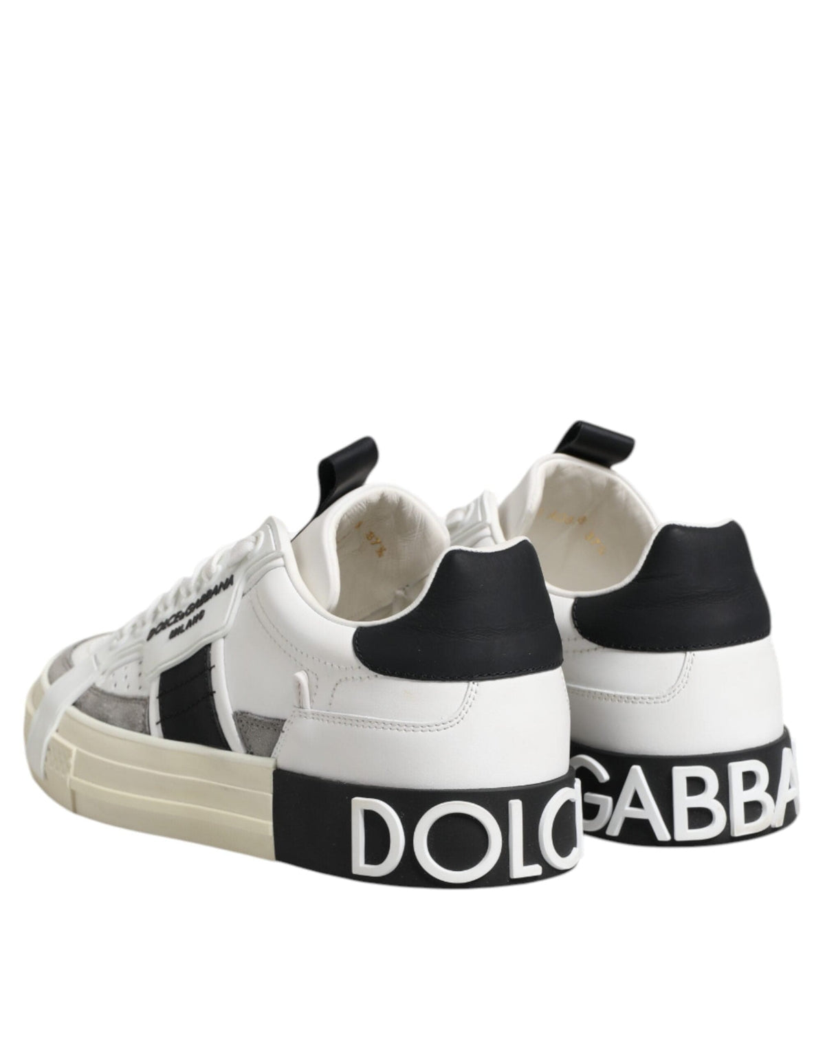 Dolce & Gabbana White Black Leather Low Top Sneakers Shoes