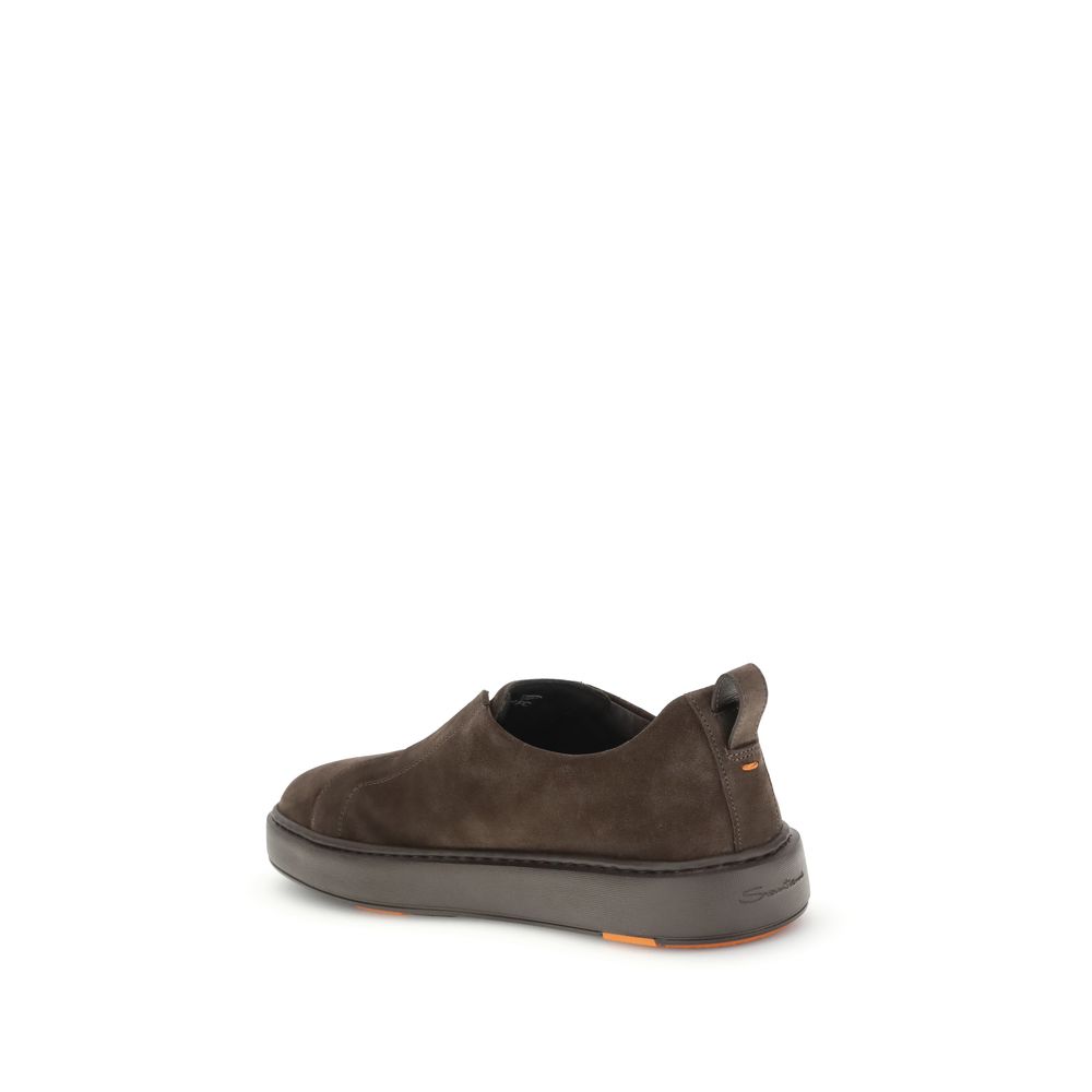 Santoni Brown Calf Leather Bos Taurus Low Top Sneakers