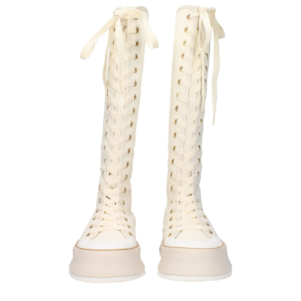 Max Mara Beige Fabric Lace-Up Boots