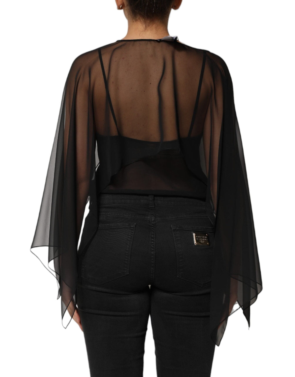 Dolce & Gabbana Black See Through Silk Chiffon Lace Blouse Top