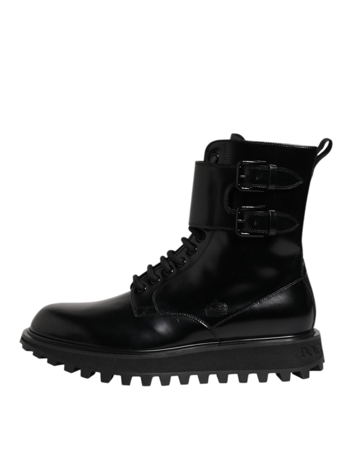 Dolce & Gabbana Black Leather Lace Up Mid Calf Boots Shoes