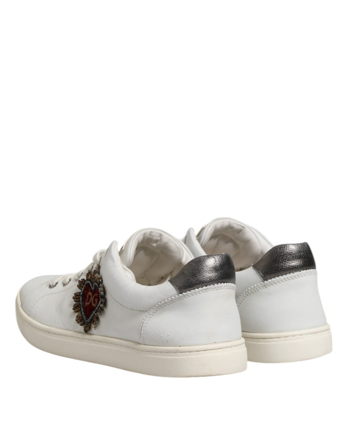 Dolce & Gabbana White Silver Sacred Heart Men Sneakers Shoes